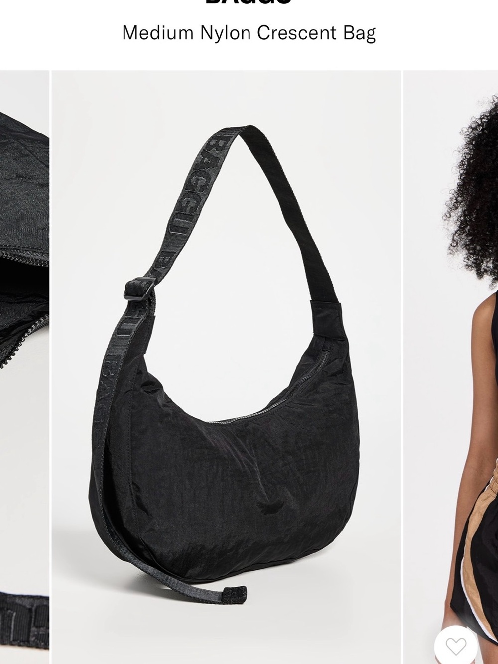 BAGGU Black Nylon Medium Crescent Bag